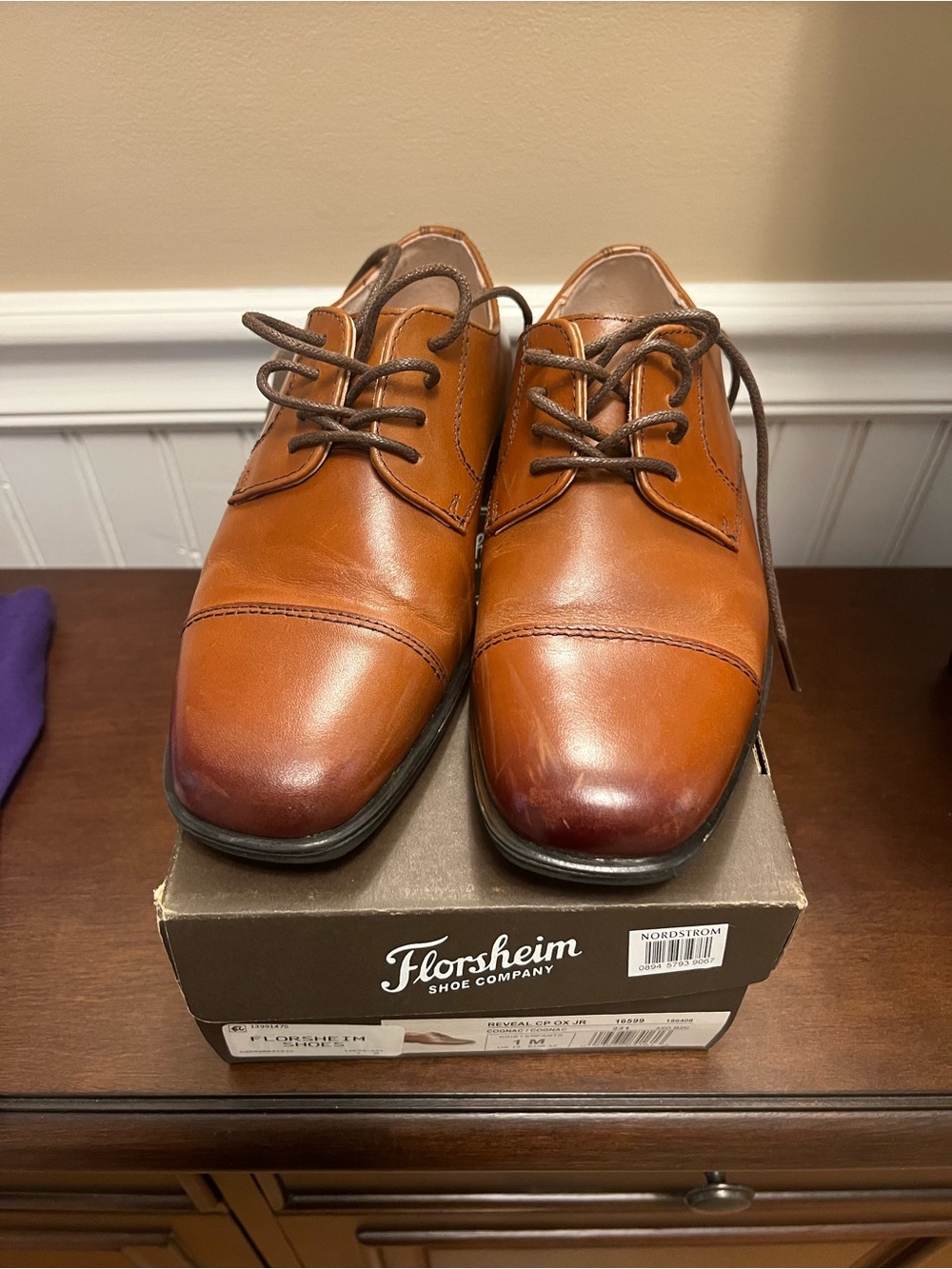 Florsheim Boys Tan Leather Dress Oxfords size 1